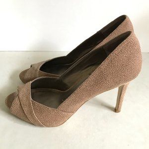 Tan almost-suede with a flair dress heels